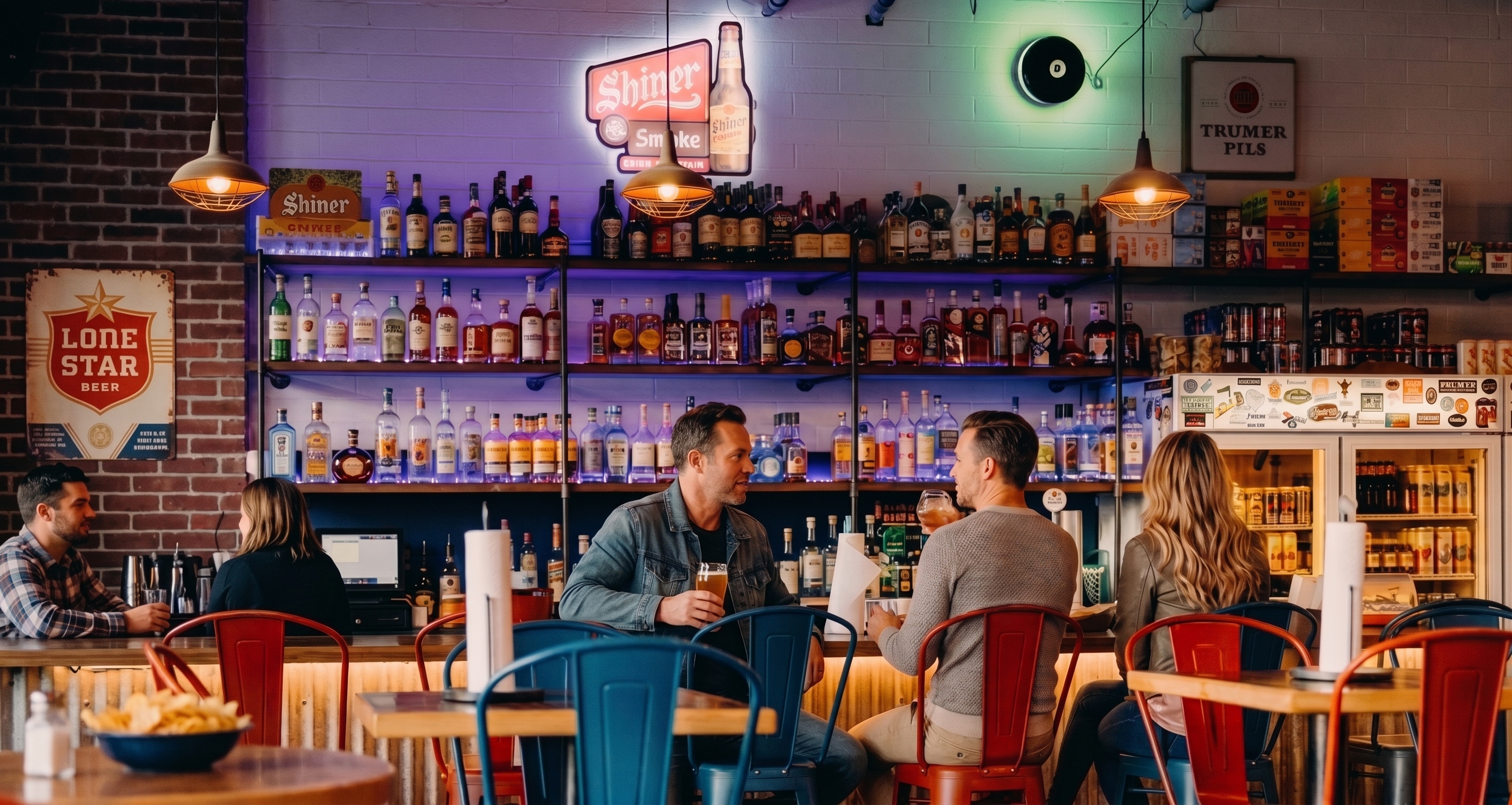 Friends enjoying drinks at the SoulBelly BBQ bar